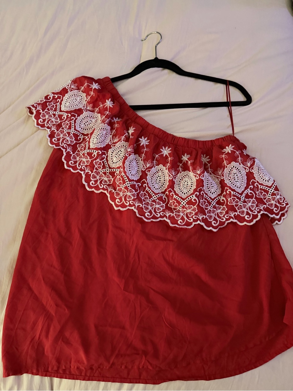 Stella & Dot Red Off-Shoulder Embroidered Top